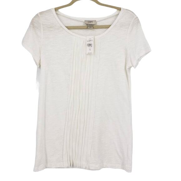Loft Chiffon Pleated White Tee Shirt womens Size Small NWT - Picture 1 of 4